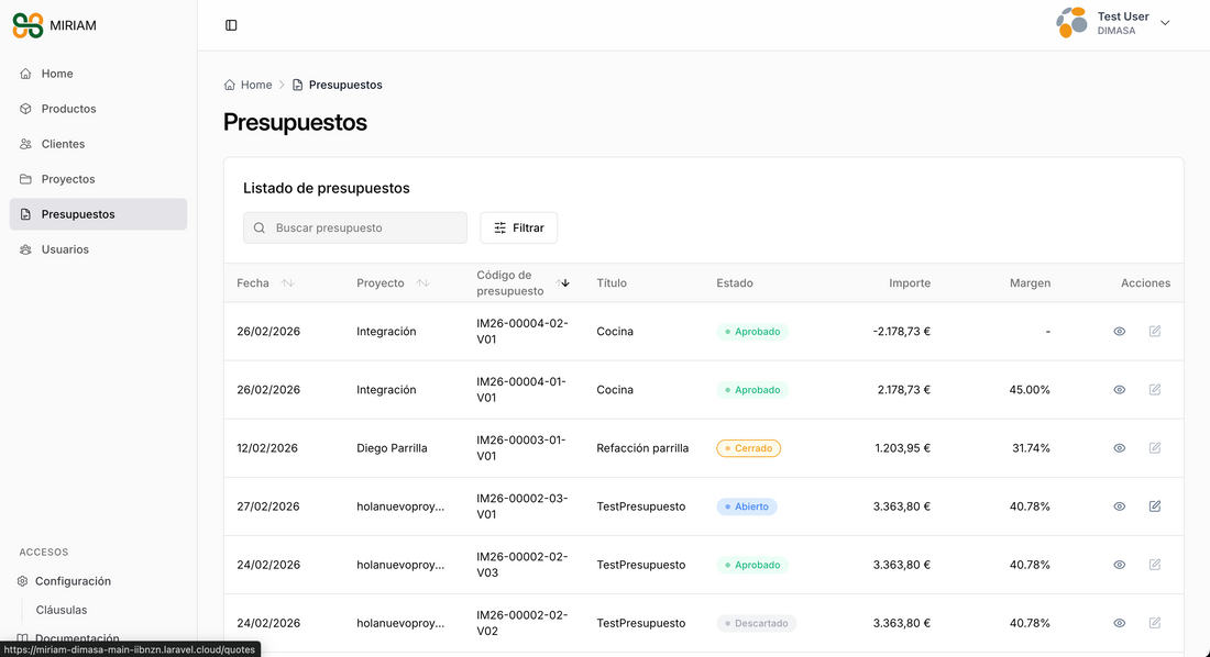DIMASA - Software de presupuestos para proyectos industriales